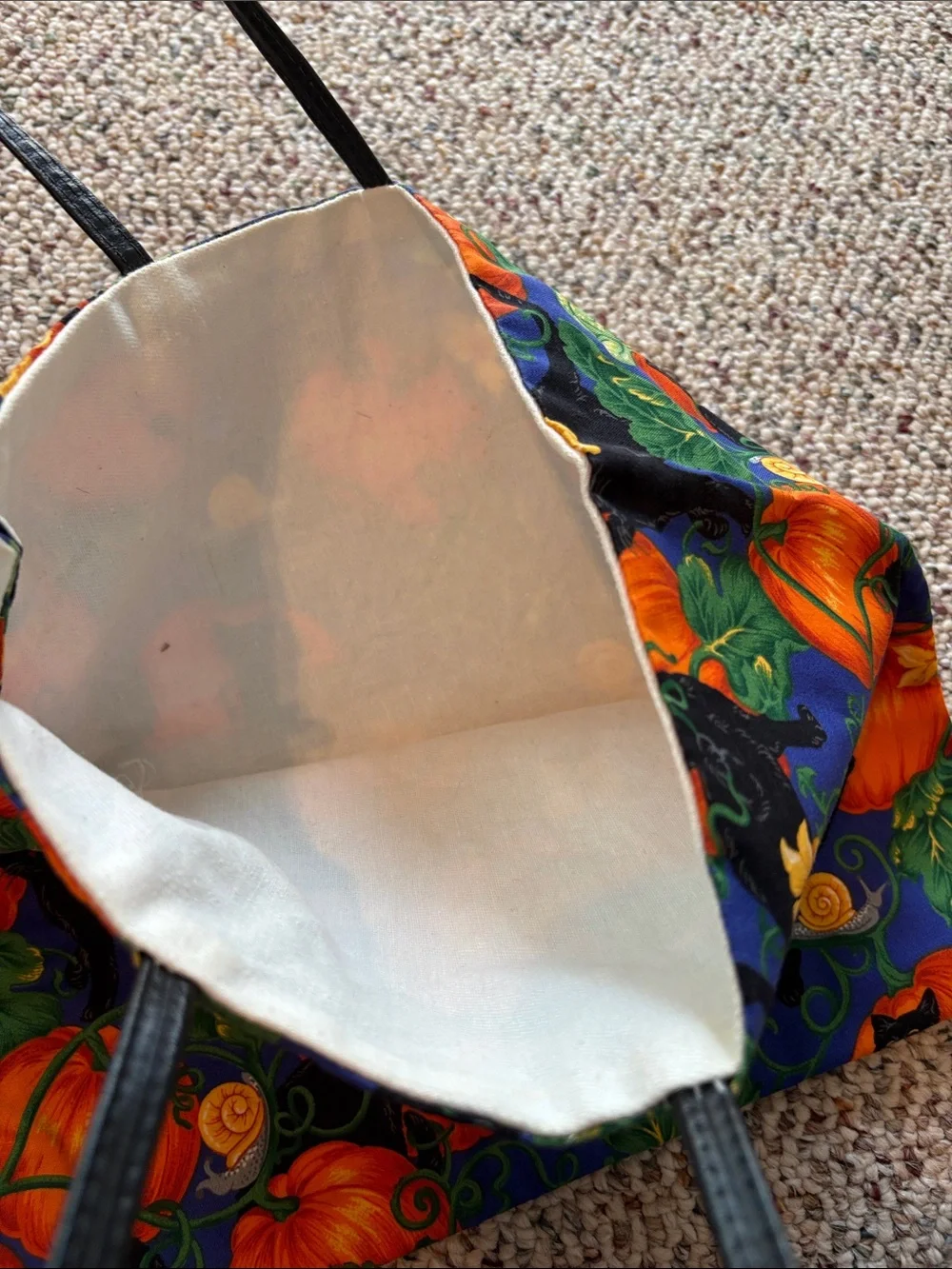 Halloween Pumpkin Print Treat Bag - Orange/Black. Handmade